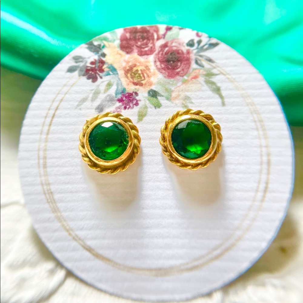 Emerald Stud Earrings Gold Finish